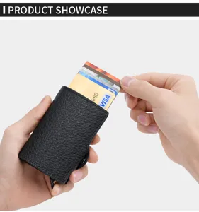 Black RFID blocking pop up card wallet aluminum metal credit card holder case for men