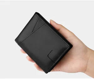 Monedero Tarjetero de Piel Autentica para Hombre Cartera Minimalista Negra de Negocios