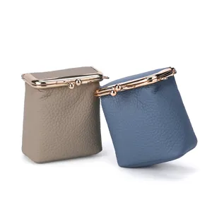 Véritable cuir mini porte-monnaie baiser-fermoir femme rouge à lèvres écouteurs sac cadre métal