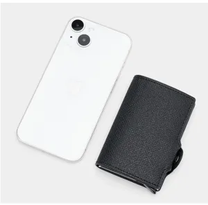 Slim PU leather pop-up card wallet with aluminum RFID blocking box for safe daily use.