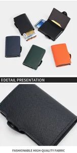 Minimalist pop-up card wallet PU leather RFID blocking metal card holder minimalist style.