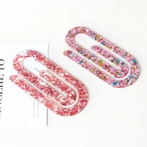 Large acrylic paper clips, thick glitter flat planner clips for cute stationery.