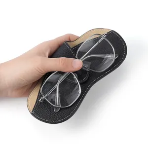 Estuche de cuero genuino para gafas bolsa de almacenamiento plegable para gafas de sol.