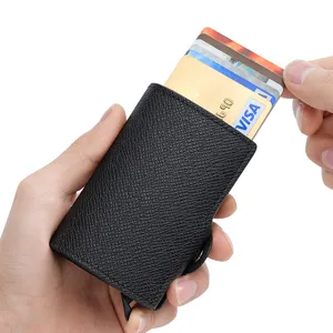 Automatic pop up card holder rfid blocking slim metal aluminum wallet for men women black