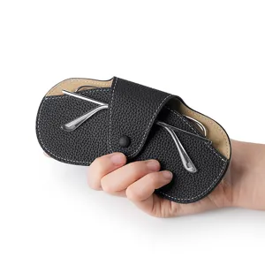 Estuche de gafas de cuero negro portátil para hombres y mujeres caja de almacenamiento de sol.