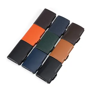 Automatic pop up card holder minimalist metal wallet RFID blocking slim PU leather card case