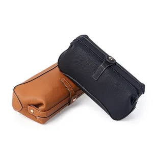 New large genuine leather cosmetic bag, unisex pebble cowhide travel toiletry and makeup pouch.