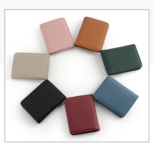Tarjetero de cuero genuino monedero minimalista multi-ranuras compacto detalle elegante