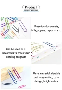 Colorful metal paper clips set for office document sorting, daily memo and bookmark use.