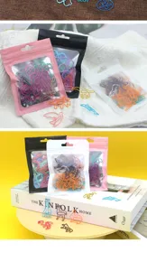 Creative cartoon shaped metal paper clips set in colorful plastic zip lock bags for office use