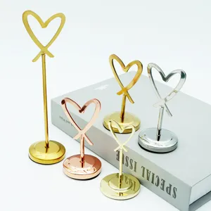 Stainless steel heart shaped table number holder place card memo clip wedding decor stand