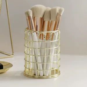 Nordic metal makeup brush holder desktop storage organizer set for daily cosmetic tools.