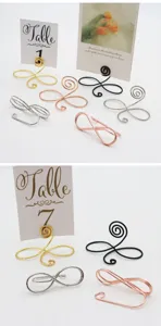 Metal wire memo clip place card holder, figure-8 design for table number display.