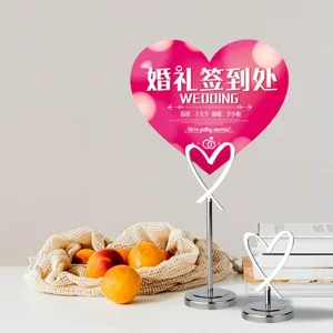 Stainless steel heart card holder desktop memo clip wedding table number holder stand for party