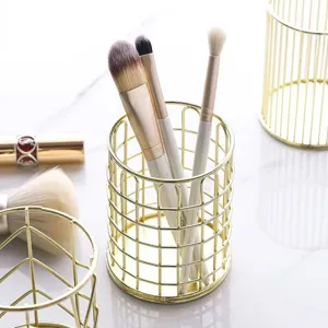 Nordic metal pen holder makeup brush storage container gold wire desk organizer office decor