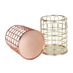 Nordic metal pen holder makeup brush storage basket desktop organizer gold rose gold