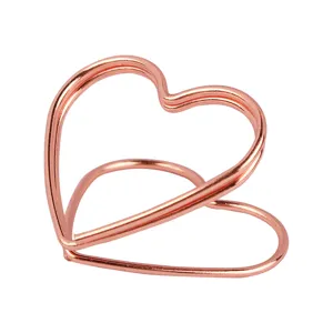 Rose gold metal heart memo holder, creative desktop card and photo display stand for office.