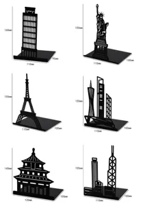 Creative black metal architectural silhouette bookends L-shaped desktop book stand for home.