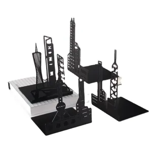 Creative black metal architectural silhouette bookends, landmark city book stoppers for desk.