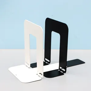Minimalist foldable metal bookends in black and white, perfect for office and desktop book storage.