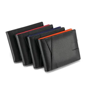 Billetera de cuero genuino para hombre bicolor con bloqueo RFID para uso diario.