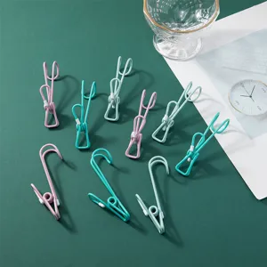 Multi-functional drying clips with hooks, colored wire clips for home bathroom and photo storage.