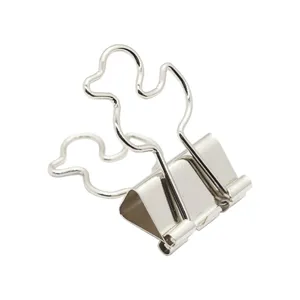 Cute metal binder clip with duck shape handle, silver stationery paper clamp for office organization.