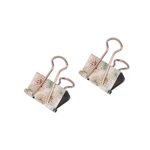 Cute floral binder clips set with rose gold handles for office school stationery organization.