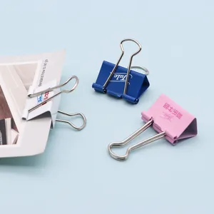 Colorful metal binder clips for office organization, durable document paper clamps with custom logo.