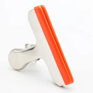 Stainless Steel Sealing Clip T Shape Non Slip Silicone Strip Food Snack Bag Sealer Office Bill Clip Metal Stationery