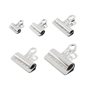 Silver metal binder clips set, durable stationery bulldog clips for office and home.