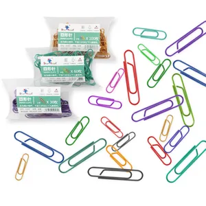 Colorful metal paper clips in assorted sizes, convenient bulk pack for office and school