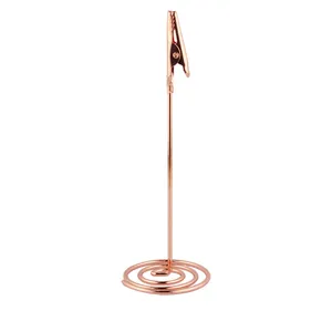 Rose gold metal memo holder with spiral base vertical desktop note clip for office table