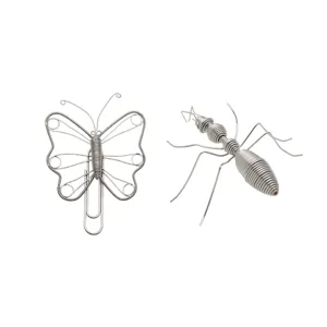 Creative silver butterfly paper clip and insect wire art stationery for journal and office use.