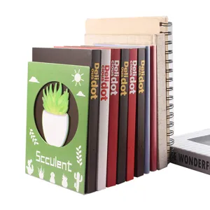 Metal bookends with cute succulent plant design desktop decorative book organizer for kids desk