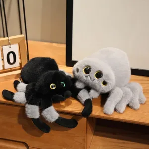 Cute fuzzy jumping spider plush toy, soft stuffed animal doll for kids and home decor.