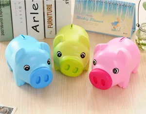 Cute cartoon pig plastic coin piggy bank drop resistant money saving box details view