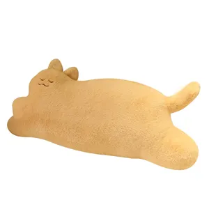Cute sleeping cat long plush body pillow, soft stuffed animal cushion for kids and girls.