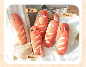 Funny expression bread long plush pillow cushion, soft cute toast doll toy for home decor.