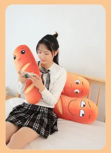 Cute funny bread long plush pillow and cushion, soft simulation toast stuffed toy for bedroom decor.