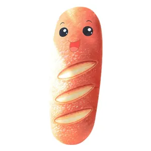 Cute funny expression bread plush pillow, soft baguette stuffed toy for home sofa decor.