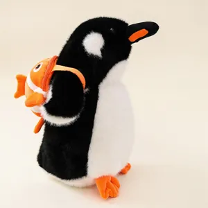 Manchot avec Sac à Dos Harbin Jouet en Peluche Mignonne Poupée Animal Empaillé Avec Petit Sac à Dos Poisson Doux Cadeau Pour Enfants