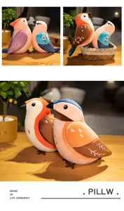 Detailed plush bird toy detail showing soft stuffed animal doll with cute embroidered wings.