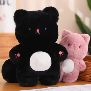 Cute cartoon cat plush toy soft stuffed animal doll for kids sleeping hug gift black pink