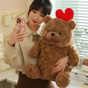 Cute Valentine plush teddy bear stuffed animal with red heart gift for girls birthday.