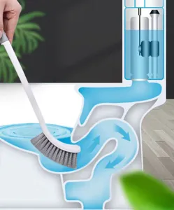 Japanese toilet brush with long handle soft bristles for deep cleaning bathroom toilets.