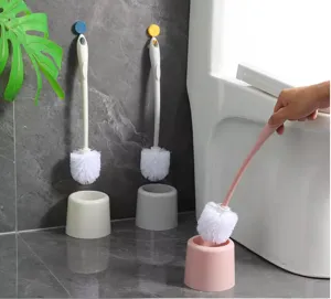 Wall-mounted toilet brush with holder, long handle deep cleaning brush for bathroom.