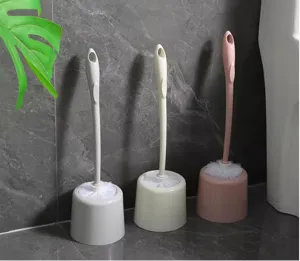 Bathroom toilet brush with holder, long handle wall mounted cleaning tool set for home use.