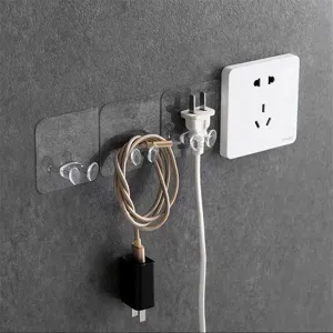 Transparent Adhesive Plug Hook Plastic Wall Mounted Power Socket Holder Seamless Storage Rack Double Hook