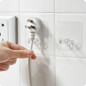 Transparent adhesive plug hooks wall mount for power cords socket bracket 2pcs